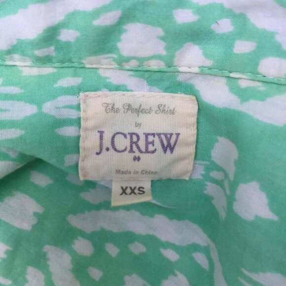 J. CREW Perfect Fit Green Print Button Down XXS - Picture 7 of 8